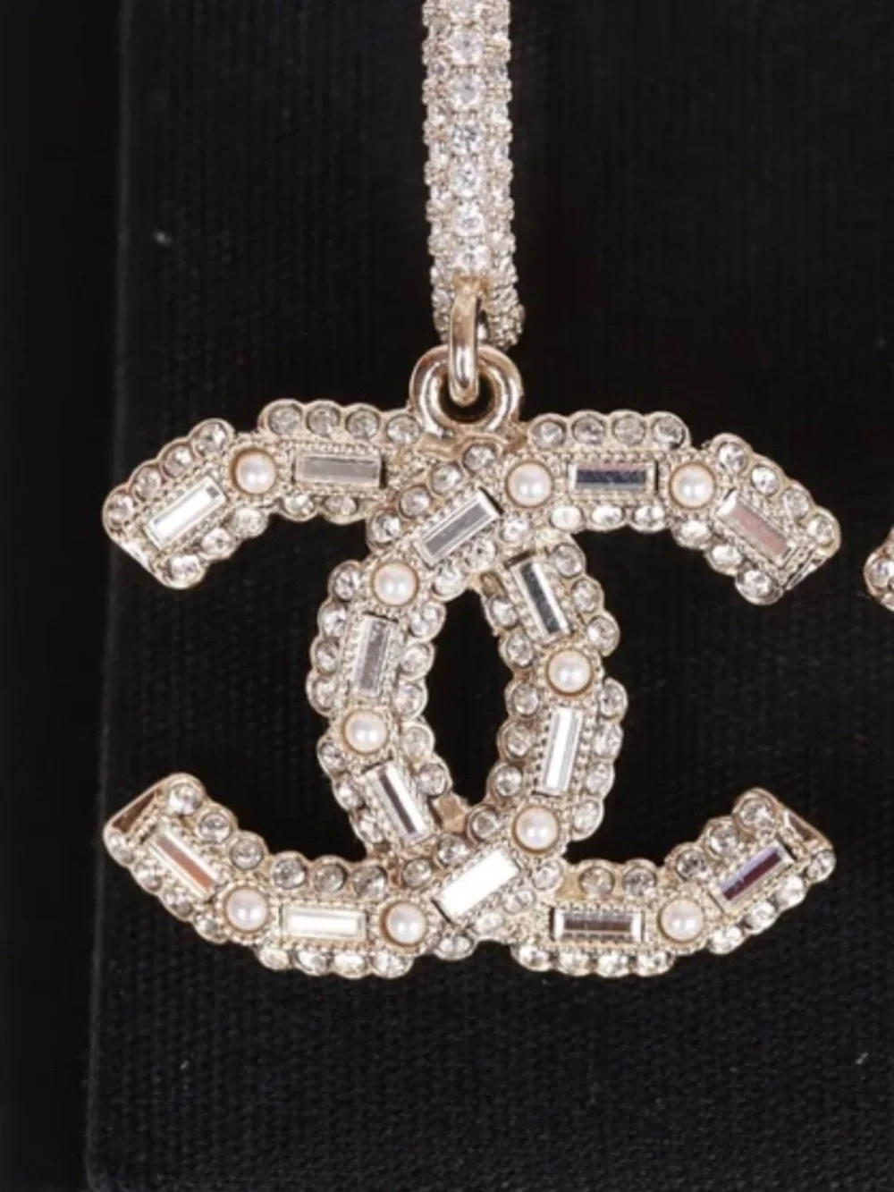 New Chanel CC Logo Super Bling Crystal Embellished with Pearl Drop Earrings